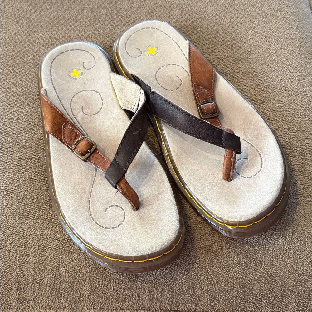 Dr. Martens Brown and Tan Leather Thong Sandals